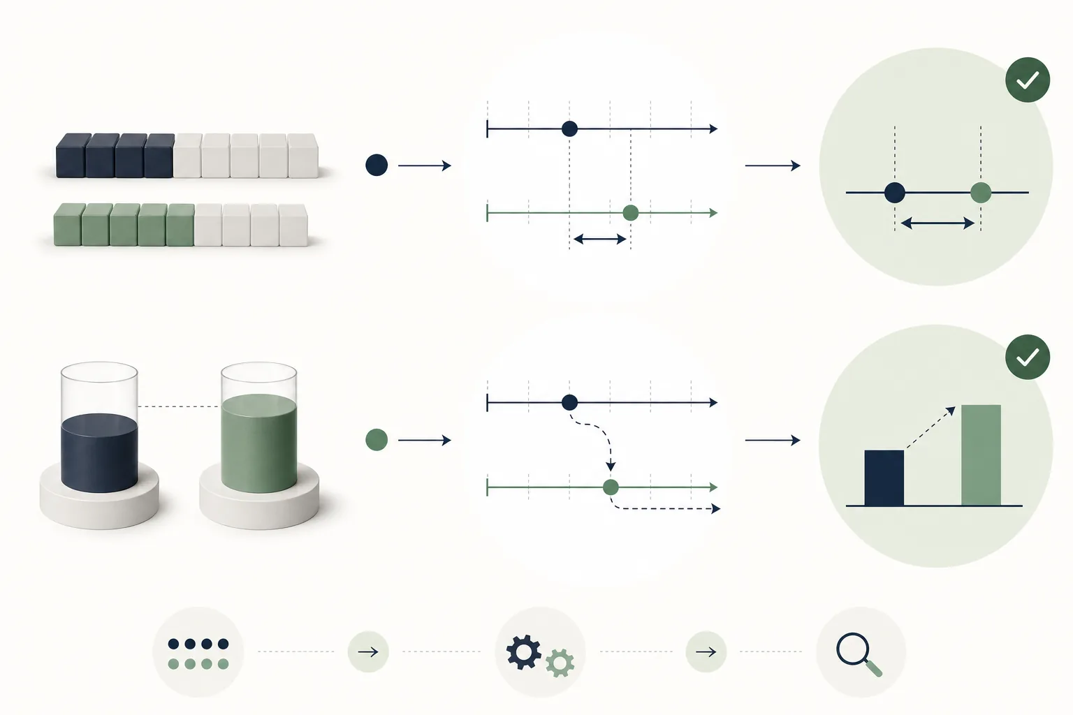 Pædagogisk visuel forklaring af metode og kontrol ved procentpoint og procent